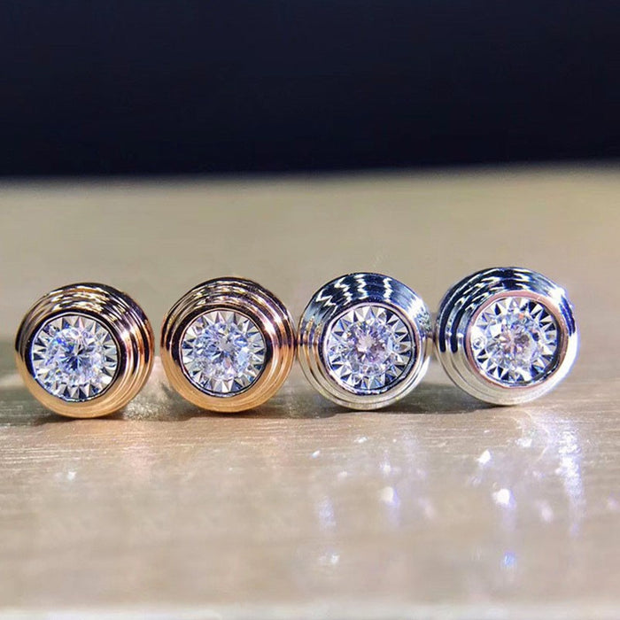 Classic Couple Screw Pattern Zircon Stud Earrings Simple Unisex Ear Jewelry