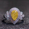 Luxury Full Pave Pear Shape Yellow Zircon Engagement Ring For Women, Water Drop Jewelry view 1