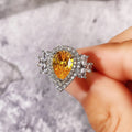 Luxury Full Pave Pear Shape Yellow Zircon Engagement Ring For Women, Water Drop Jewelry view 4
