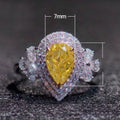 Luxury Full Pave Pear Shape Yellow Zircon Engagement Ring For Women, Water Drop Jewelry view 5