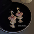 European Style Alloy Fan Shaped Colorful Zircon Drop Earrings With Steel Pins For Women view 2