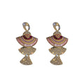 European Style Alloy Fan Shaped Colorful Zircon Drop Earrings With Steel Pins For Women view 5