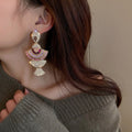European Style Alloy Fan Shaped Colorful Zircon Drop Earrings With Steel Pins For Women view 3