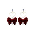 Red Vintage Flocked Bow Tassel Earrings With Burgundy Pom Pom Pearl Studs For New Year Jewelry view 5