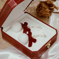 Red Vintage Flocked Bow Tassel Earrings With Burgundy Pom Pom Pearl Studs For New Year Jewelry view 4