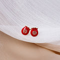 Elegant Red Enamel Lucky Bag And Gold Ingot Studs With 925 Silver Pins Festive Metal Earrings view 2