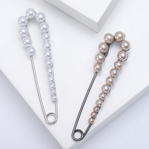 Alloy Pearl Safety Pin Brooch For Sweaters Coats And Scarves