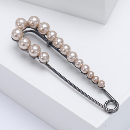 Alloy Pearl Safety Pin Brooch For Sweaters Coats And Scarves