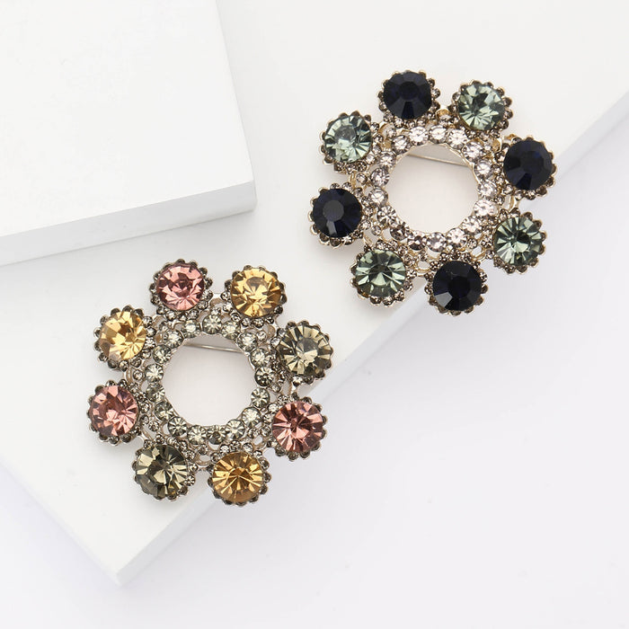 Metal Alloy Rhinestone Wreath Brooch Pin For Shawl And Coat