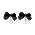 Elegant Black Ribbon Bowknot Faux Pearl Long Dangle Drop Alloy Stud Party Jewelry For Women Earrings view 5