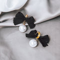 Elegant Black Ribbon Bowknot Faux Pearl Long Dangle Drop Alloy Stud Party Jewelry For Women Earrings view 4