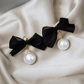 Elegant Black Ribbon Bowknot Faux Pearl Long Dangle Drop Alloy Stud Party Jewelry For Women Earrings view 1