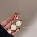 French Minimalist Cream White Pearl Stud Earrings With Sterling Silver Posts, Light Luxury Round Jewelry view 3