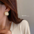 French Minimalist Cream White Pearl Stud Earrings With Sterling Silver Posts, Light Luxury Round Jewelry view 4