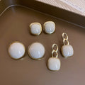 French Minimalist Cream White Pearl Stud Earrings With Sterling Silver Posts, Light Luxury Round Jewelry view 1