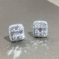 Personalized T Shape Square Zircon Stud Earrings For Women, Platinum Color Light Luxury Jewelry view 2