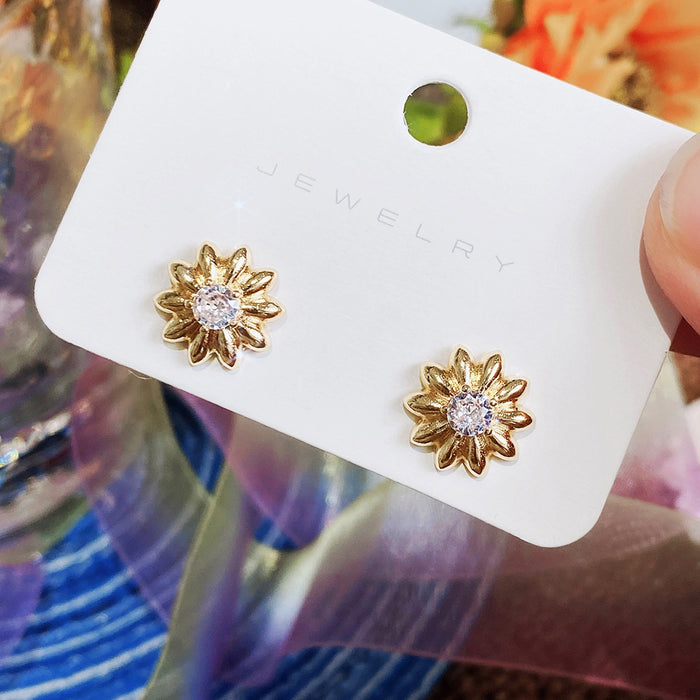Style Sunflower Rhinestone Stud Earrings, Light Luxury Fashion Jewelry For Women
