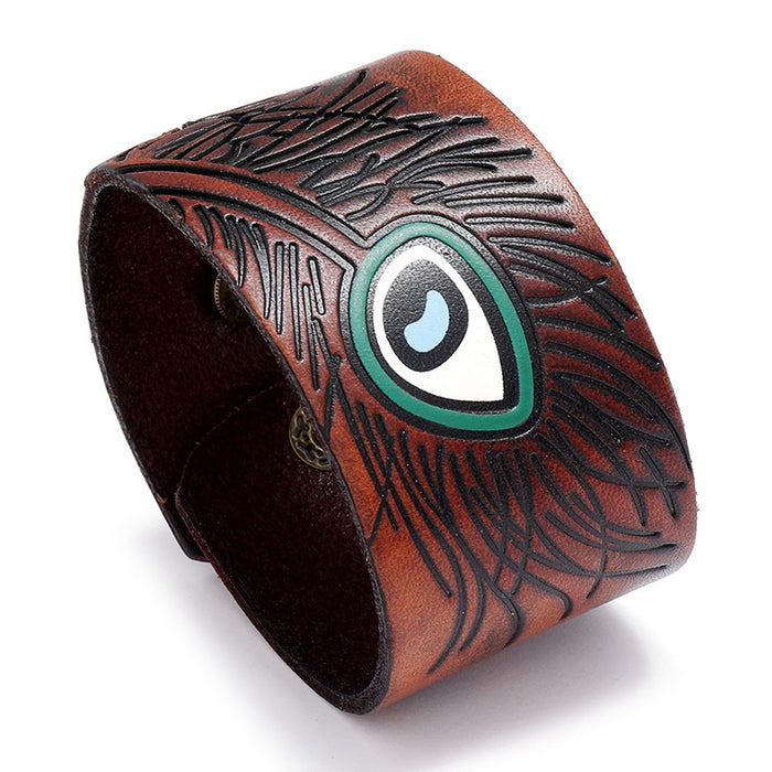 Personalized Vintage Distressed Wide Leather Bracelet For Men Western Punk Wristband Jewelry
