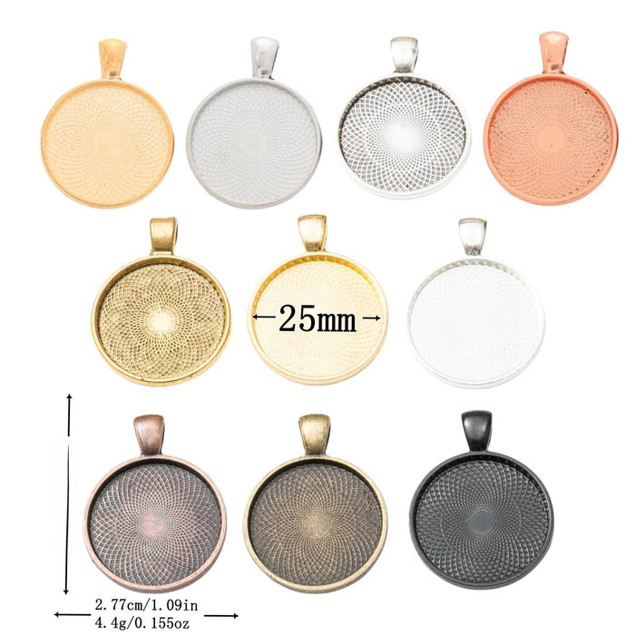 25mm Zinc Alloy Round Bezel Charm Pendant for DIY Necklace Bracelet Jewelry Making