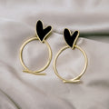 Elegant Gold Alloy Round Hoop Studs With Drip Enamel Abstract Heart Charm Minimalist Fashion Earrings view 3