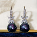 Korean Vintage Faux Pearl Flower Drop Earrings With Micro Pave Zircon For Women Dropshipping view 3