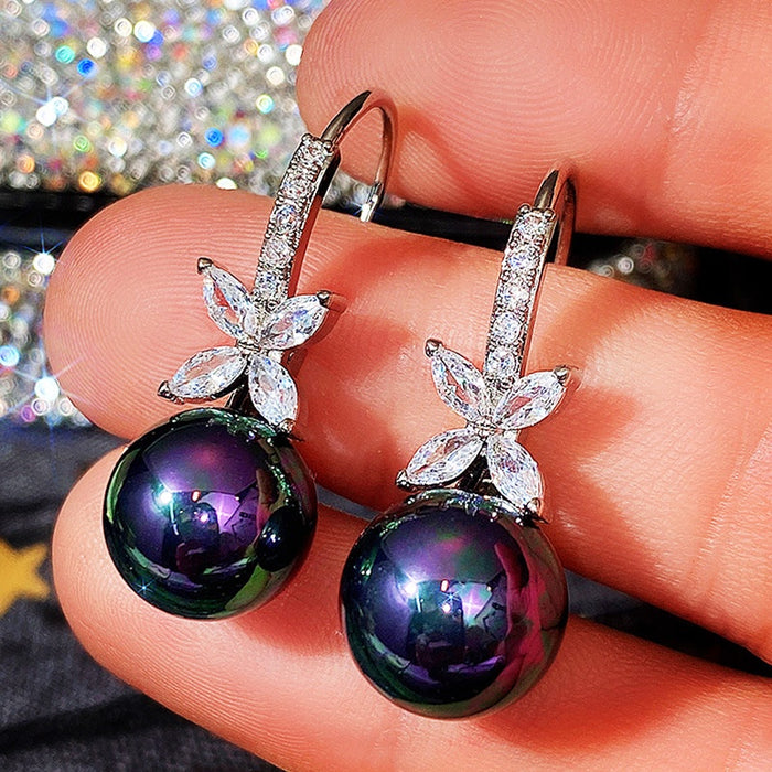 Korean Vintage Faux Pearl Flower Drop Earrings With Micro Pave Zircon For Women Dropshipping