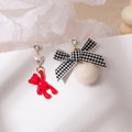 Vintage Houndstooth Bow Pearl Pom Bear Asymmetric Rhinestone Alloy French Elegant Drop Earrings view 4