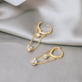 Elegant Korean Long Heart Hoop Ear Cuffs Gold Alloy Rhinestone Crystal Ball Tassel Drop Earrings view 4