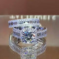 Square Inlaid Cubic Zirconia Two Piece Ring Set European American Women's Couple Jewelry view 4