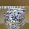 Square Inlaid Cubic Zirconia Two Piece Ring Set European American Women's Couple Jewelry view 1