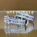 Square Inlaid Cubic Zirconia Two Piece Ring Set European American Women's Couple Jewelry view 3