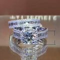 Square Inlaid Cubic Zirconia Two Piece Ring Set European American Women's Couple Jewelry view 5