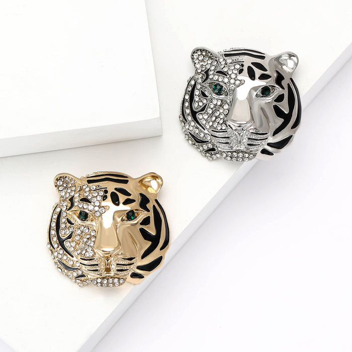Alloy Rhinestone Tiger Head Brooch Pin For Men's Suit Decoration