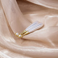 Elegant Korean Style Pearl Teardrop Tassel Dangle Studs With Gold Alloy Cone Accents For Women Earrings view 4