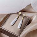 Elegant Korean Style Pearl Teardrop Tassel Dangle Studs With Gold Alloy Cone Accents For Women Earrings view 2
