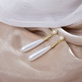 Elegant Korean Style Pearl Teardrop Tassel Dangle Studs With Gold Alloy Cone Accents For Women Earrings view 3