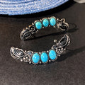 Bohemian Statement Large Earrings With Faux Turquoise, Vintage Ethnic Ear Clips For Women view 2