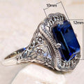 Vintage Royal Style Hollow Blue Zircon Ring For Women, Elegant Statement Finger Jewelry view 5