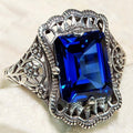 Vintage Royal Style Hollow Blue Zircon Ring For Women, Elegant Statement Finger Jewelry view 2