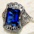 Vintage Royal Style Hollow Blue Zircon Ring For Women, Elegant Statement Finger Jewelry view 3