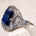 Vintage Royal Style Hollow Blue Zircon Ring For Women, Elegant Statement Finger Jewelry view 4