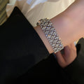 Dazzling Rhinestone Alloy Wide Bangle For Women, Geometric Round Hip Hop Fashion Jewelry view 2