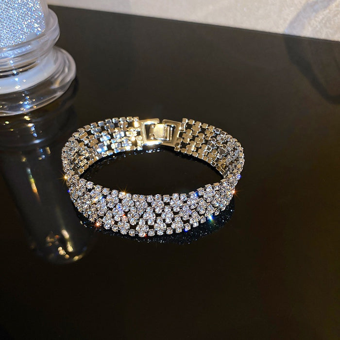 Dazzling Rhinestone Alloy Wide Bangle For Women, Geometric Round Hip Hop Fashion Jewelry