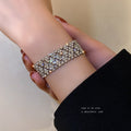 Dazzling Rhinestone Alloy Wide Bangle For Women, Geometric Round Hip Hop Fashion Jewelry view 4