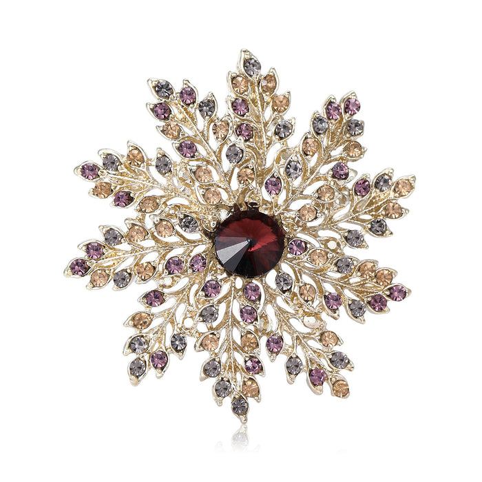 Alloy Crystal Snowflake Brooch Pin For Suits Cardigans And Coats