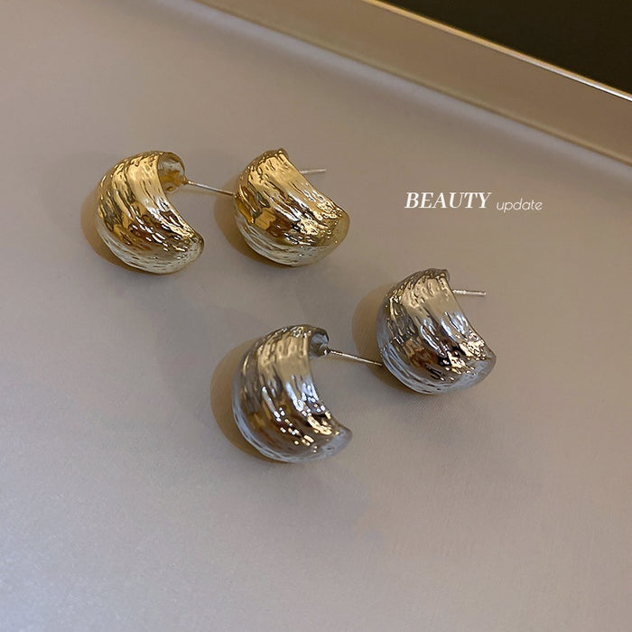 Alloy Geometric C Shape Crinkled Bean Arc Stud Earrings Korean OL Irregular Style