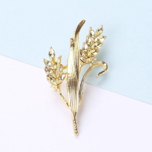 Alloy Crystal Wheat Brooch Pin For Cardigan Shawl Fastening