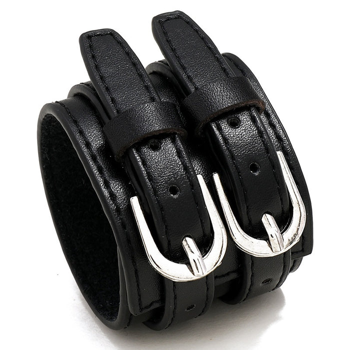 European American Punk Stitching Leather Bracelet Simple Wide Double Layer Men's Leather Wristband