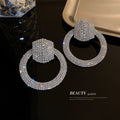 Statement Copper Full Rhinestone Circle Hoop Earrings With Silver Posts view 4