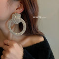 Statement Copper Full Rhinestone Circle Hoop Earrings With Silver Posts view 3